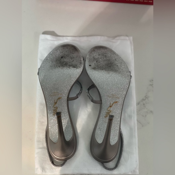 Rene Caovilla Irina Ash Grey Satin / Light Chrome Heel Pump 38.5 - Picture 4 of 8